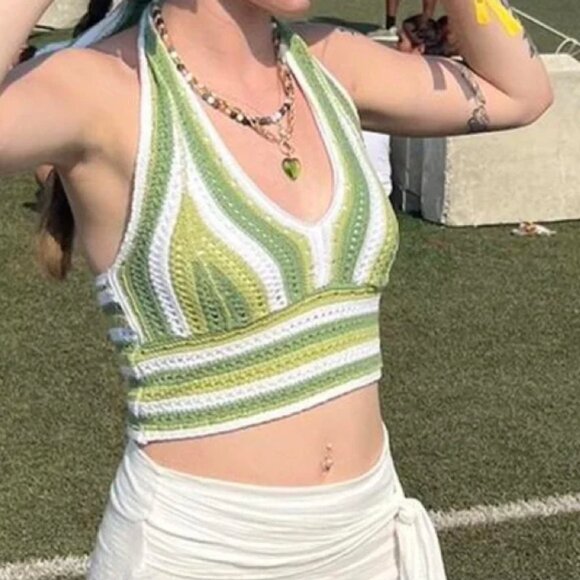 Hollister Crochet Halter Top Size Small Boho Retro - Picture 1 of 10